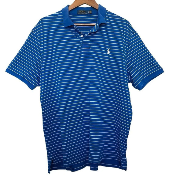 Polo Ralph Lauren Polo Shirt Striped Classic Fit Preppy Golf Size Large - Picture 1 of 6